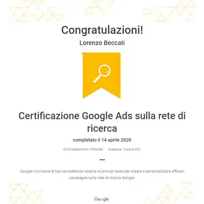 Certificazione Google Ads sulla rete di ricerca